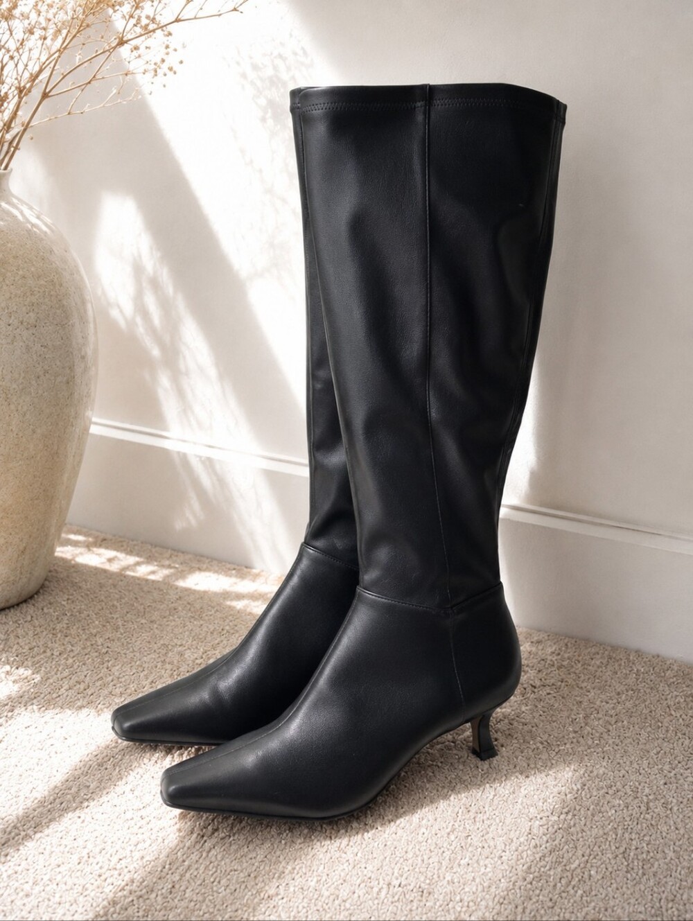 Gianni Bini Peyton Black Kitten Heel Knee High Boots Square Toe Tall Boots 7.5